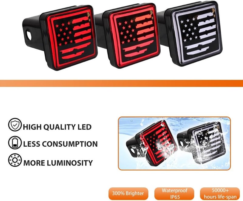 ADIIL LED Brake DRL Trailer Hitch Light Brake Lamp Fit Trailer Hitch Cover 2" Towing & Hauling-US Flag - Image 2